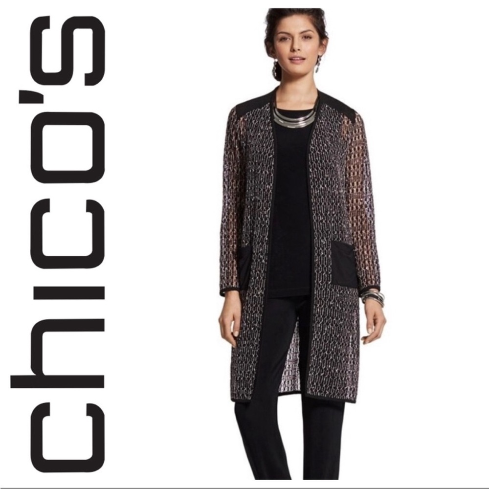 Chico's Elegant Traveler’sCollection Black and Gray Long Duster